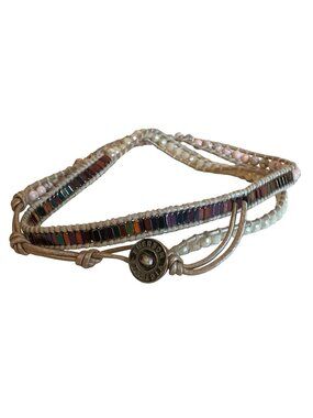 Emerson Victoria Wrap Bracelet Multicolor Beads & Pink Stones Boho Southwestern